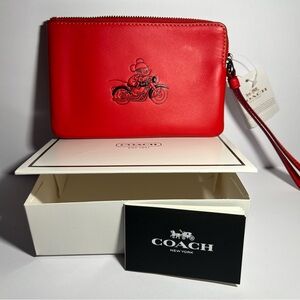 Coach X Disney Red Mickey On Motorcycle Wristlet with gift box & dust bag NWT